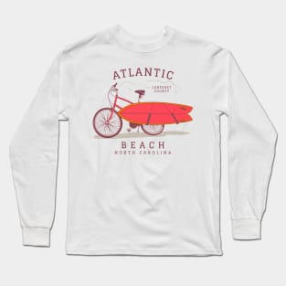 Atlantic Beach, NC Summer Vacation Bike and Surfboard Long Sleeve T-Shirt